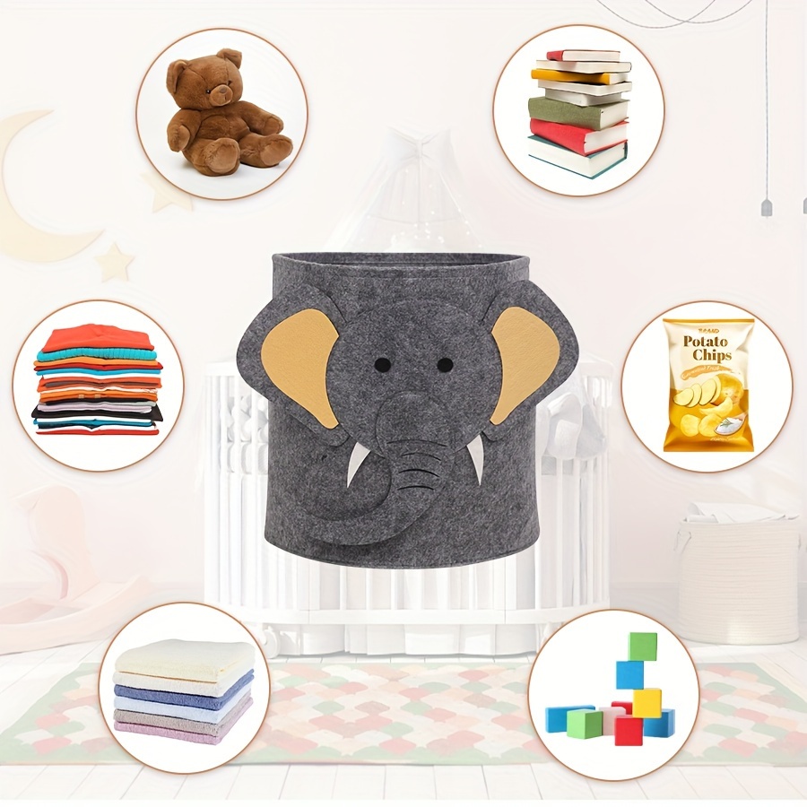 adorable cartoon animal felt laundry hamper round   large foldable storage basket for   toys nursery clothes organizer laundry basket details 2