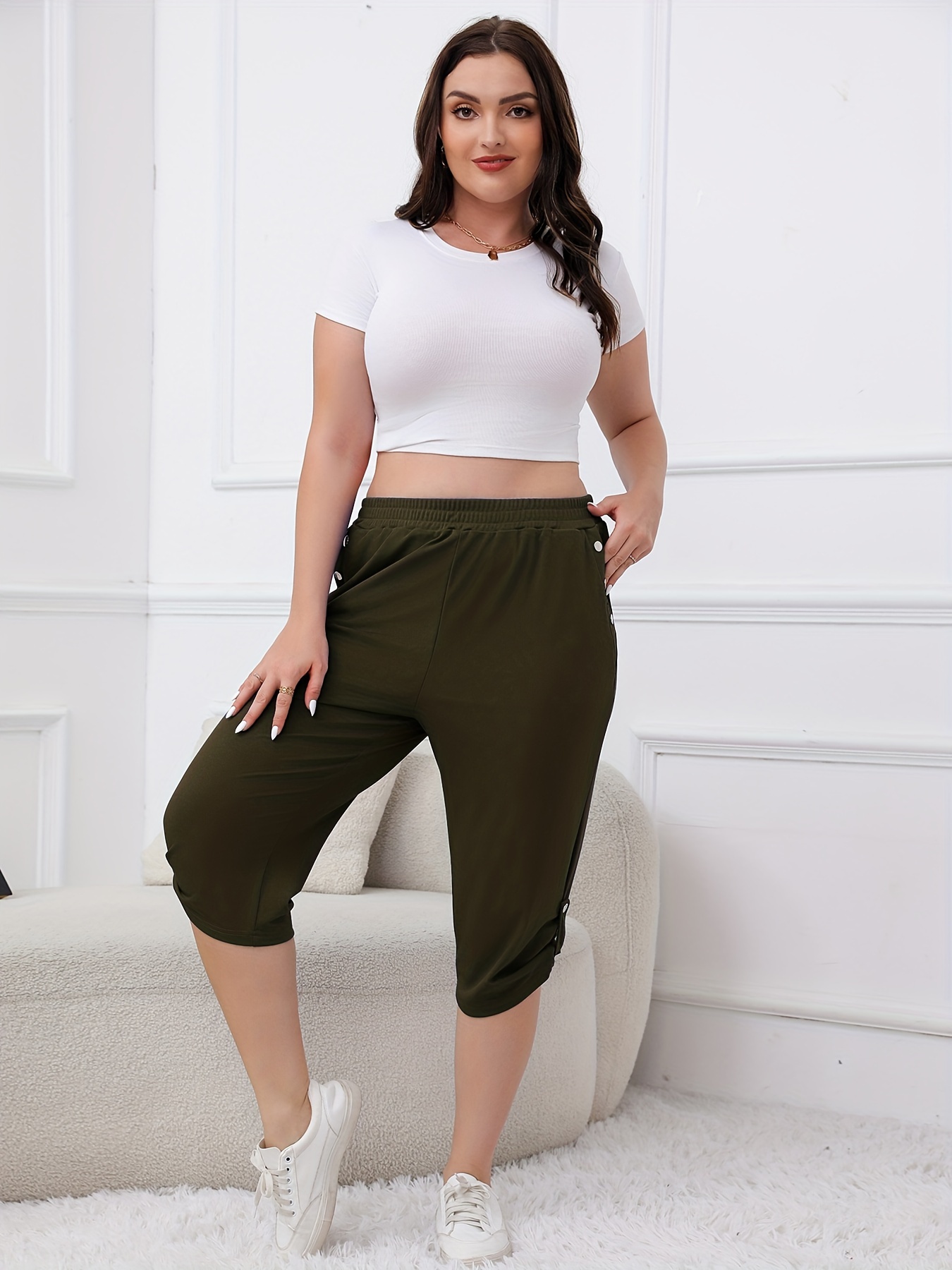 Plus Stretch Cropped Cargo Pants