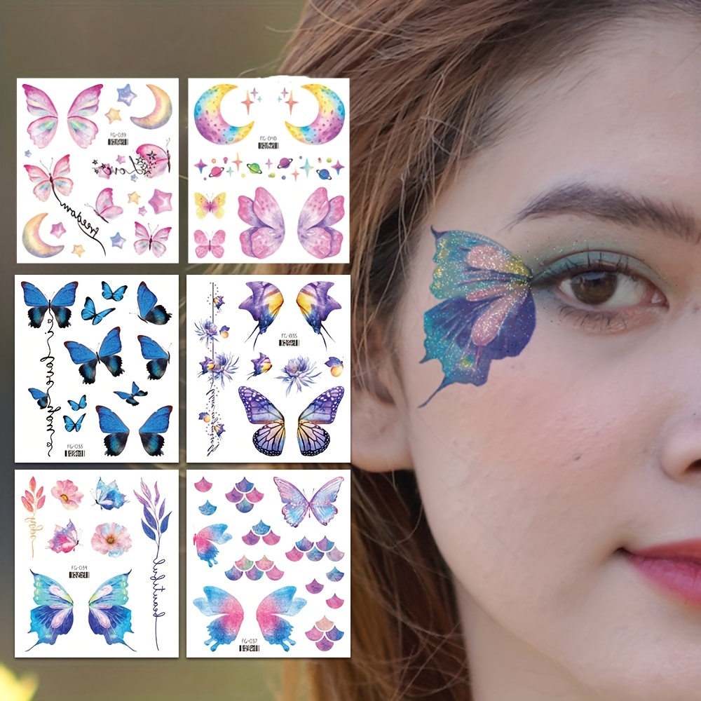 Face Tattoo Sticker Metallic Shiny Temporary Water Transfer Tattoo For  Professional Make Up Dancer Costume Parties, Shows Silver Glitter