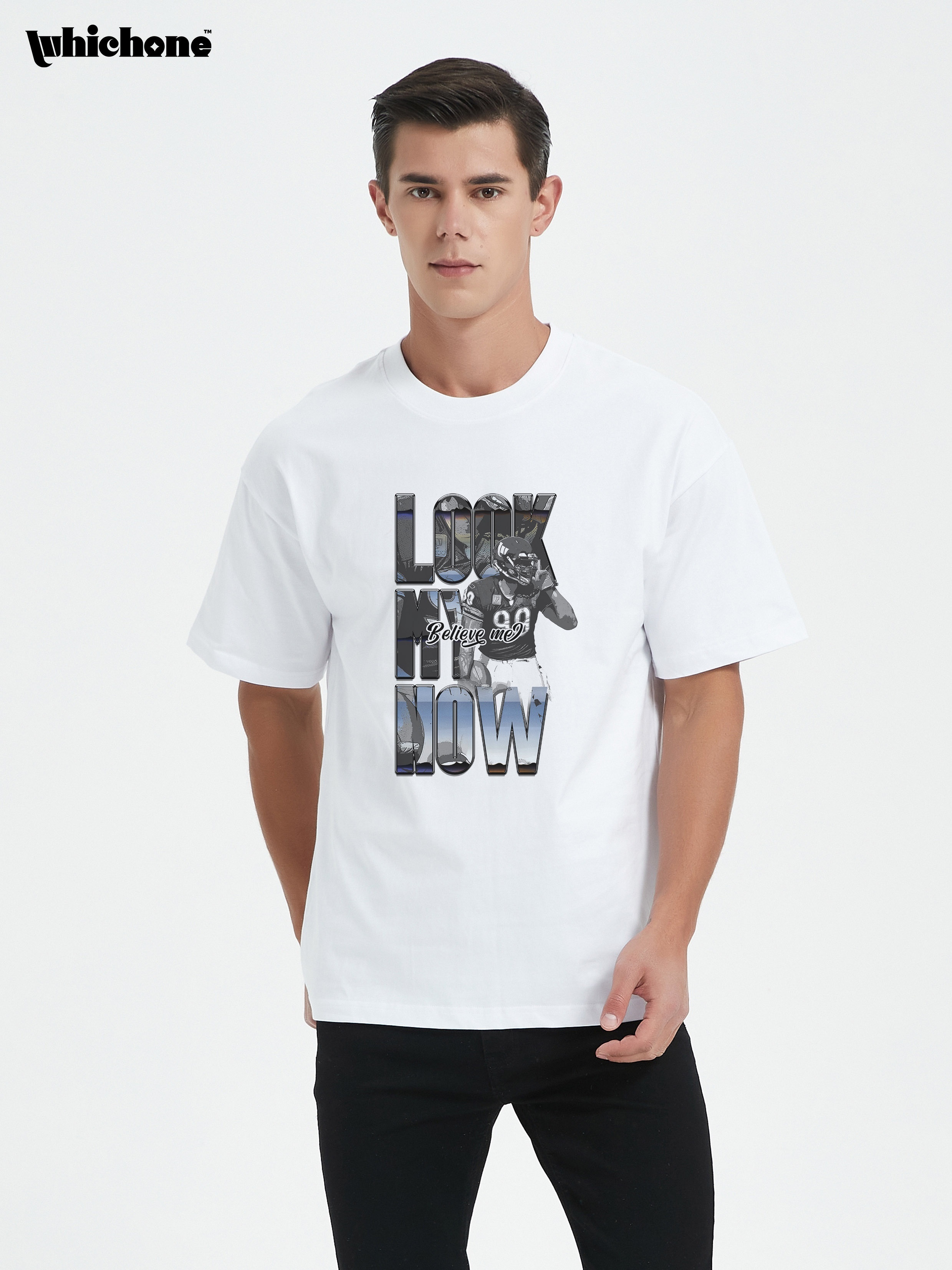 Men's Casual Look Me Now Football Player Print Cotton Short Sleeves Crew Neck T-Shirts, T Shirt, Tees for Summer,Casual,Temu