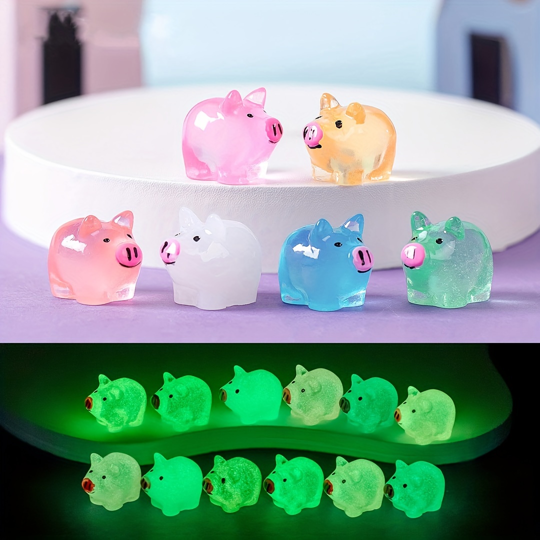 

10pcs Luminous Pig Ornaments, Micro Landscape Ornaments, Diy Resin Crafts, Color Mixed