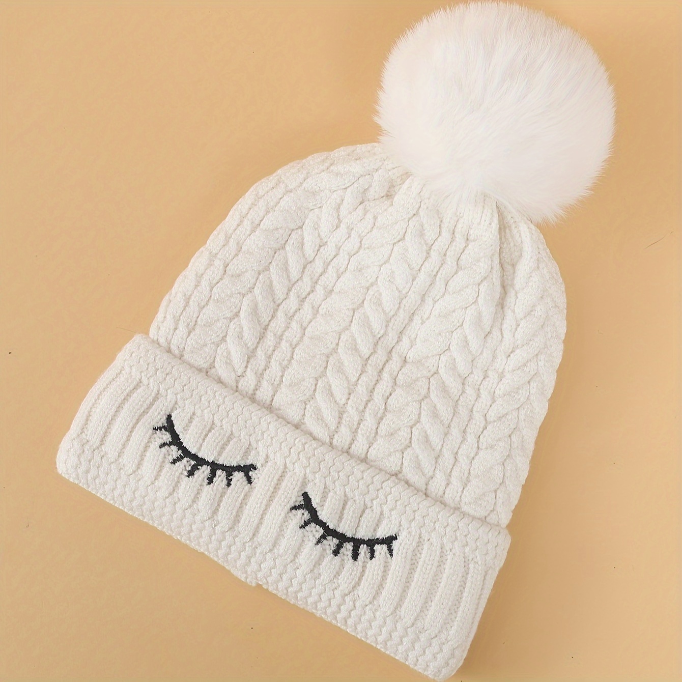 Gorro Invierno Mujer Pompones Gorro Lana Bordado Letras - Temu