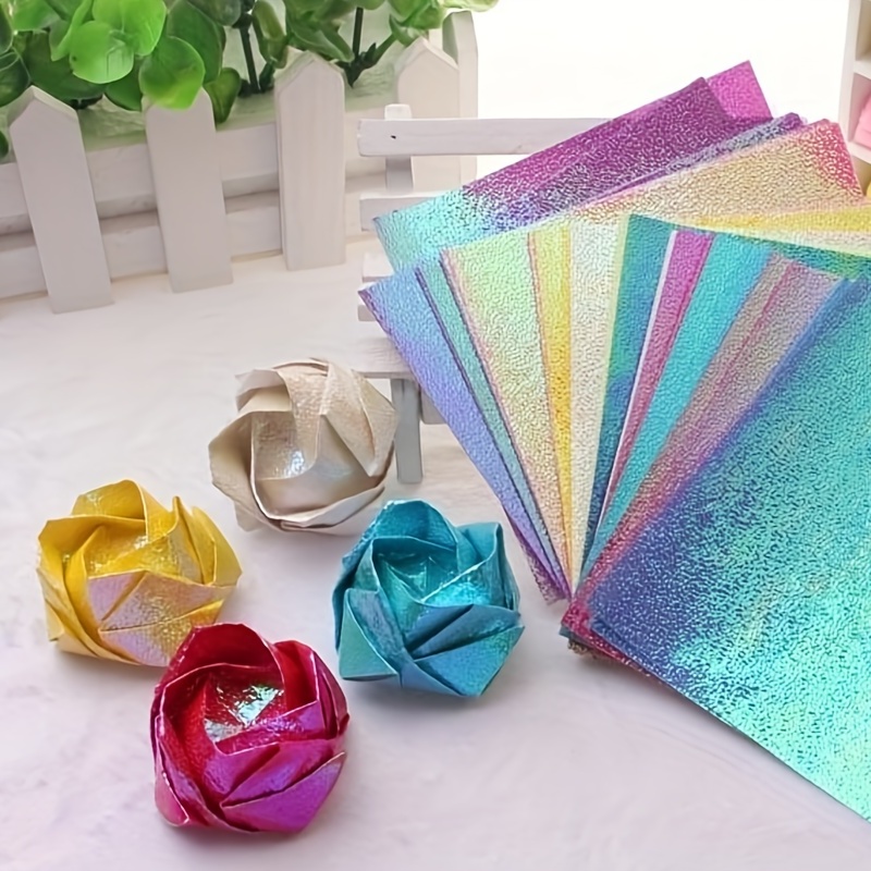 Shiny Origami Paper 5 Colors Square Laser Paper Origami - Temu