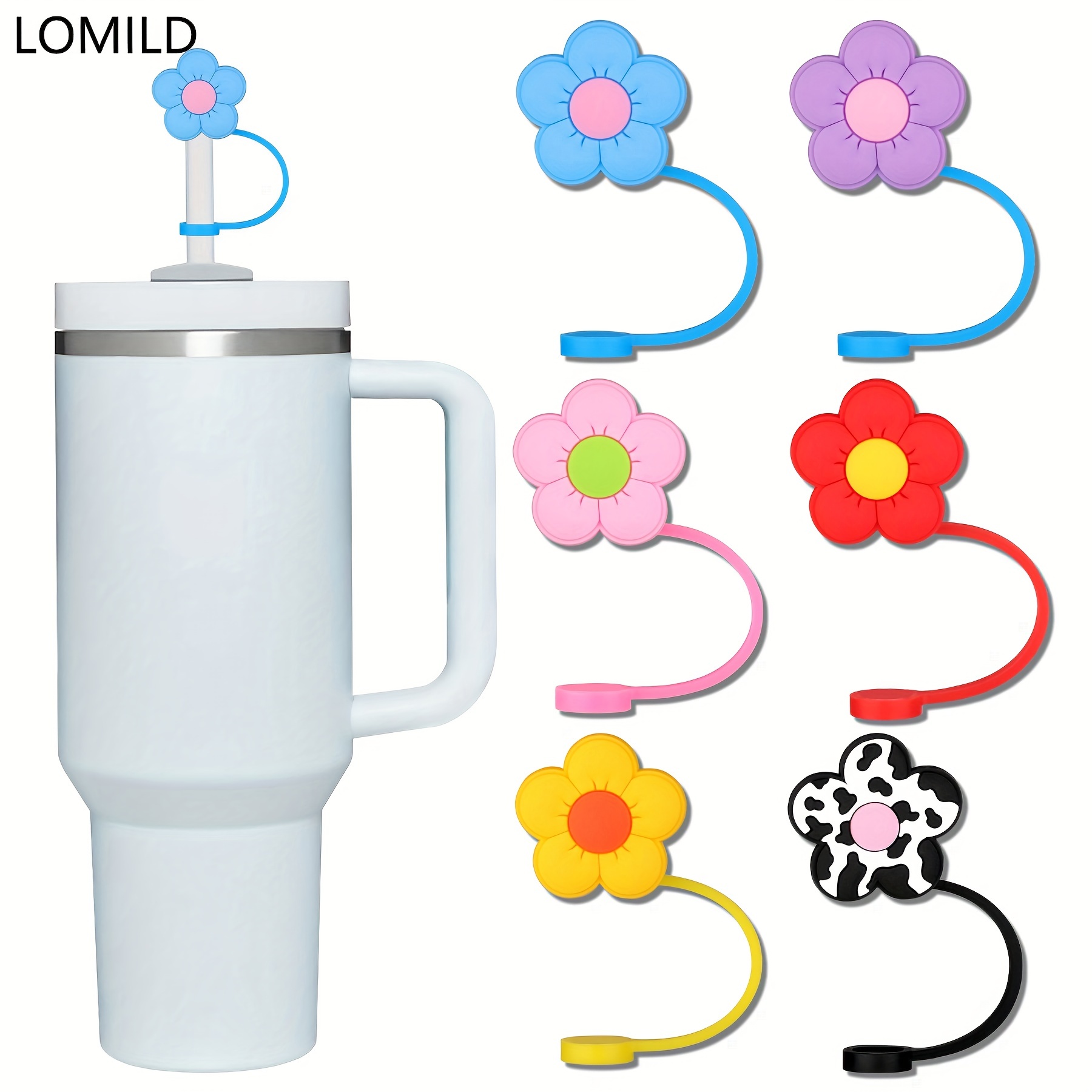 6Pcs Reusable Straw Caps Cover, Cute Silicone Drinking Straw