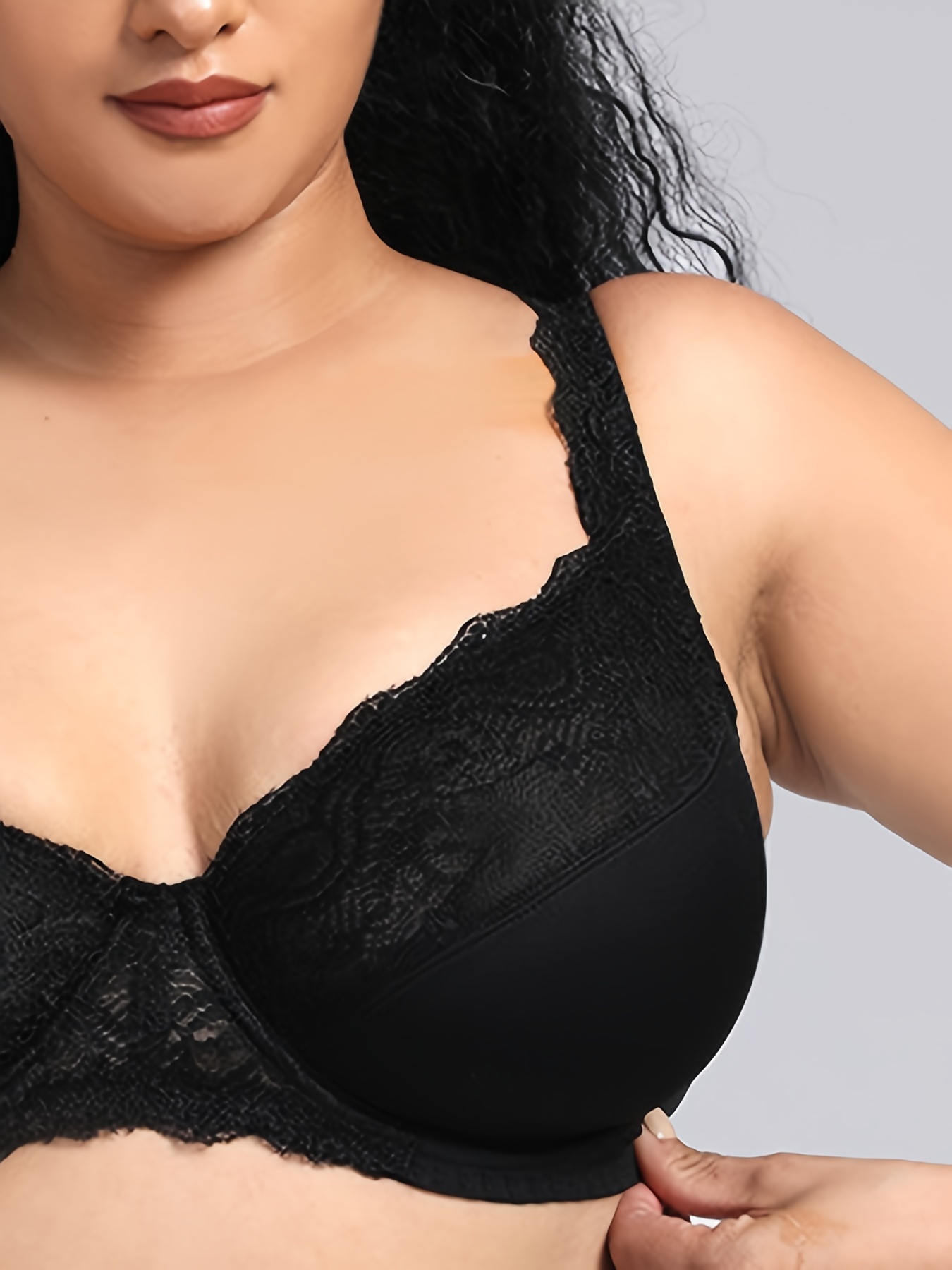 Plus Size Floral Jacquard Contrast Lace Seamless Bra Women's - Temu