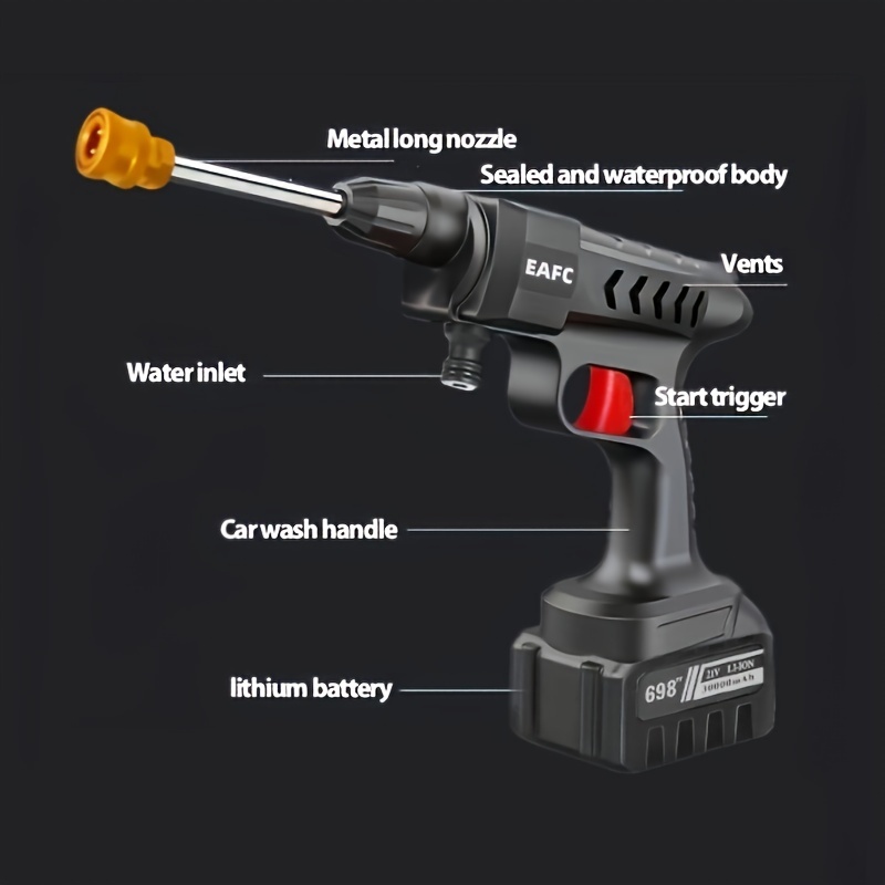 300W Cordless Pressure Washer Gun Portable Car Power Washer w/ Nozzle &  2Battery