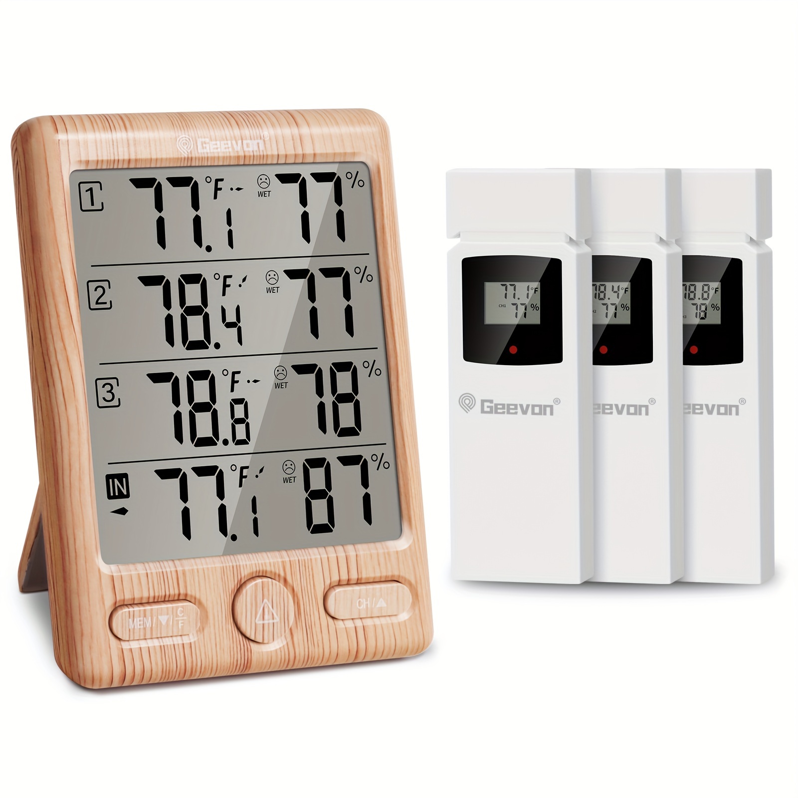 1pc, Innen- Und Außenthermometer, Kabelloses Thermometer Mit 3  Fernsensoren, Digitales Hygrometer-Thermometer, Kabelloser
