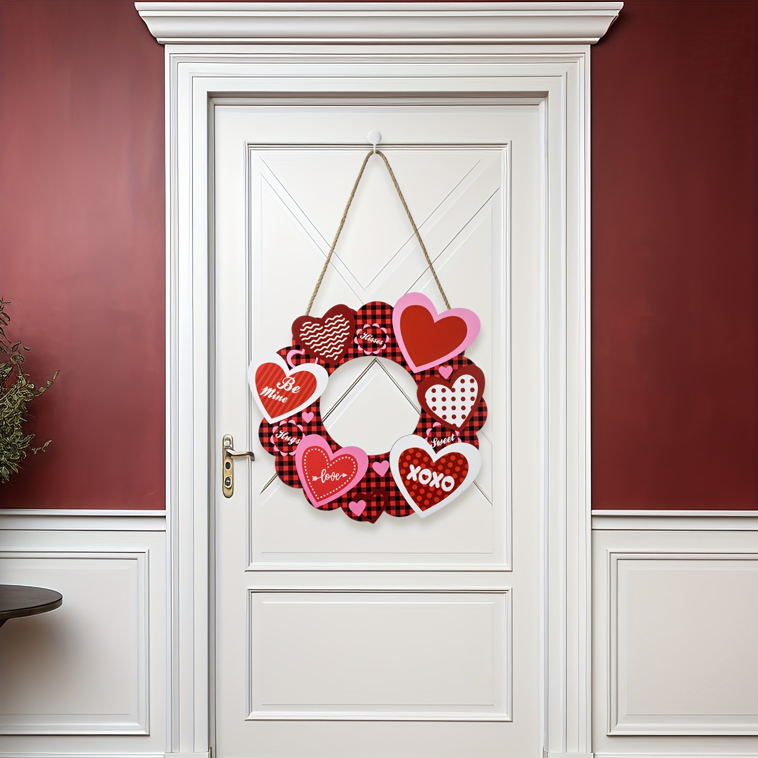1pc, Valentine's Day Heart Wreaths For Front Door Wooden Door Sign
