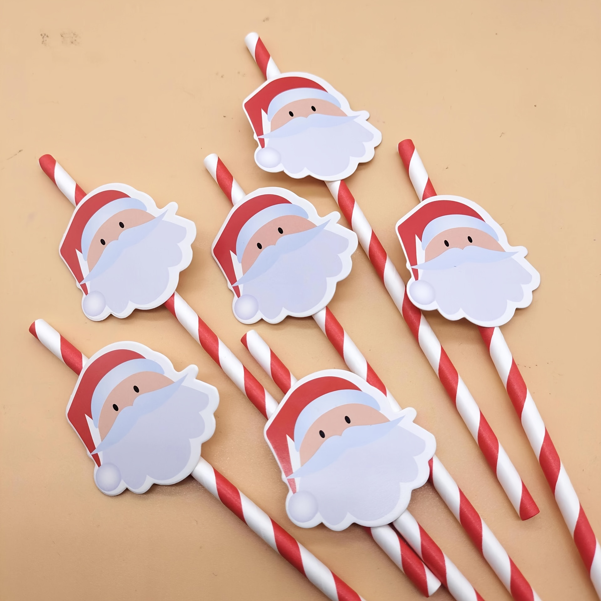 Santa Claus Card Decorative Straw, Disposable Degradable Paper