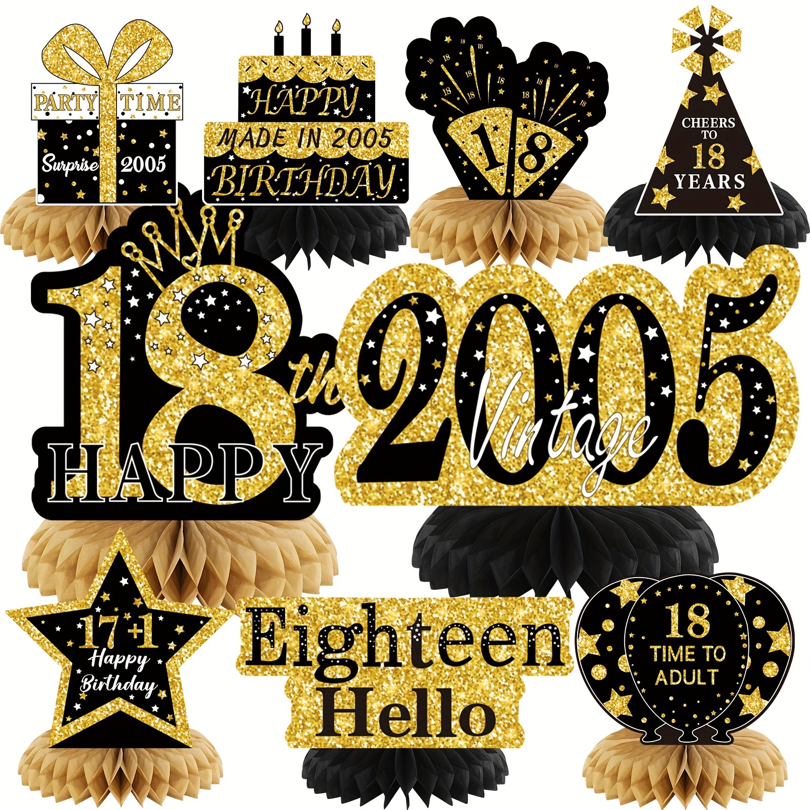 Black Golden Birthday Party Supplies Table Honeycomb - Temu