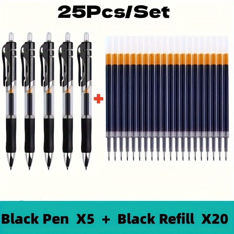 Set Of 25 Retractable Gel Pens With A Large Ink Capacity, Featuring 0.5mm Ballpoint Tips In Black, Red, And Blue, Ideal For Students And Office Use, Perfect For Signing Documents