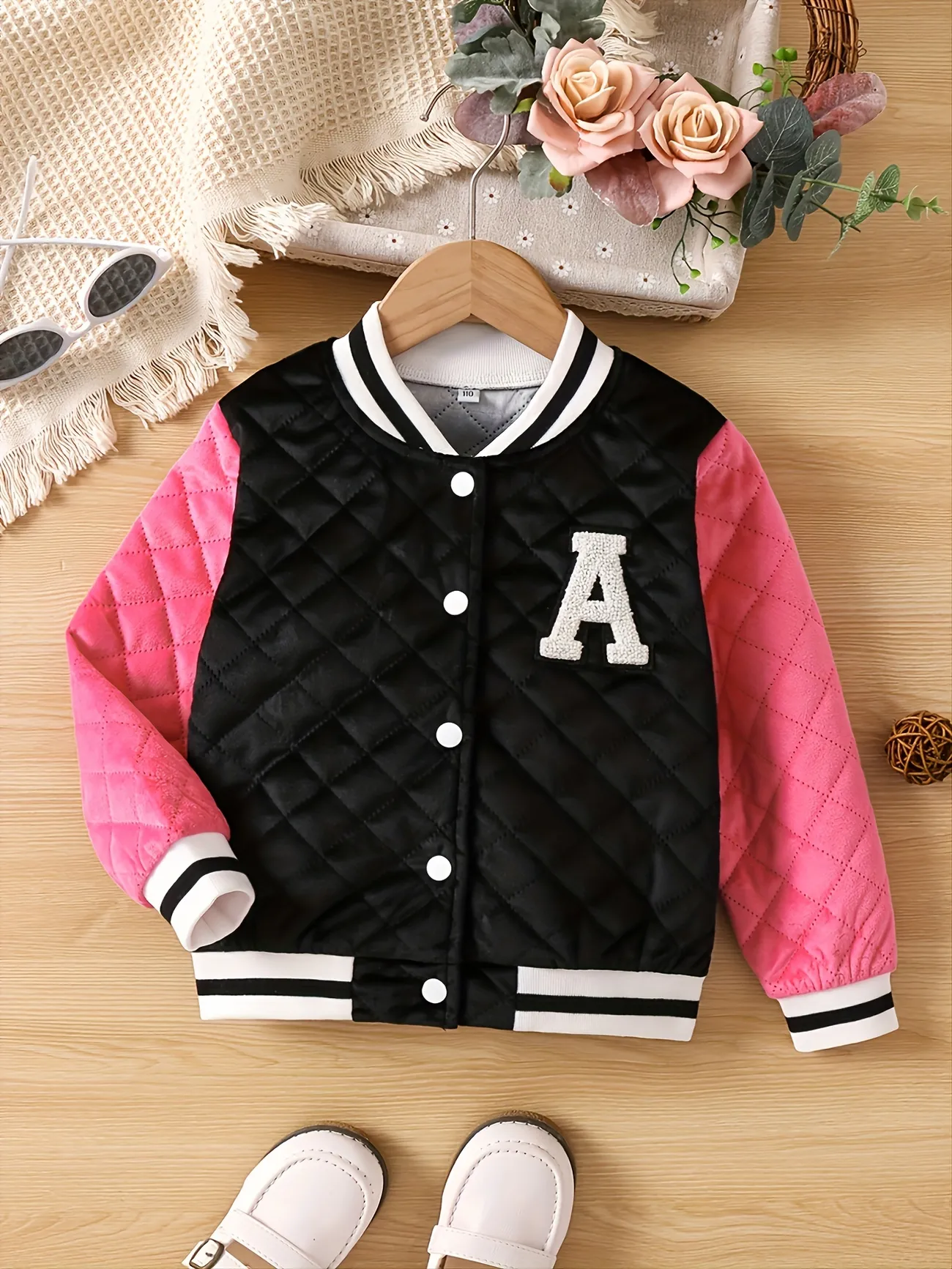 Girls' Varsity Style Contrast Color Letter Embroidered Baseball