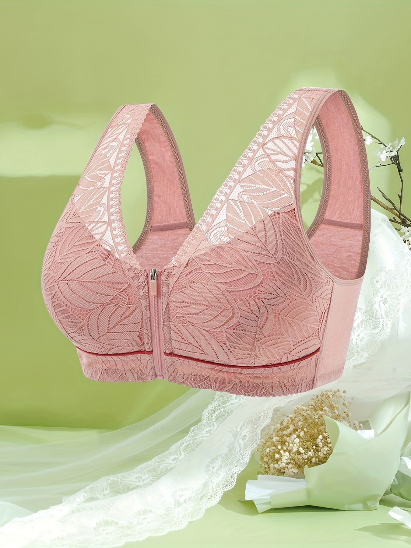 Hot Pink Daisy Lace Harness Front Hook Bra