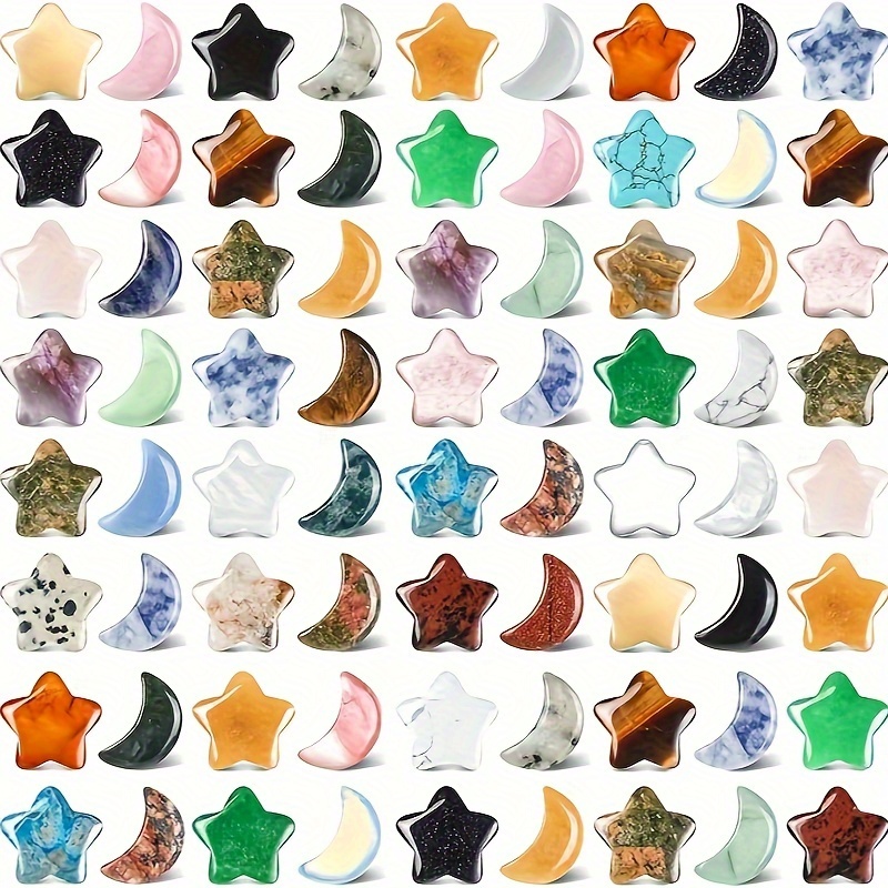 

10/20pcs, Stars And Crystals, Large Moon Shaped Stars, Thumbs, Gemstones, Polished Moon Pockets, Stars, Palm Stones, Large Pieces For Diy Decoration In , For Halloween