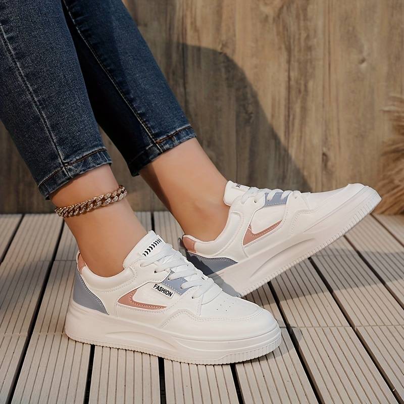 fashion sneakers, womens casual fashion sneakers letter patch color block skate shoes low top lace up shoes details 3