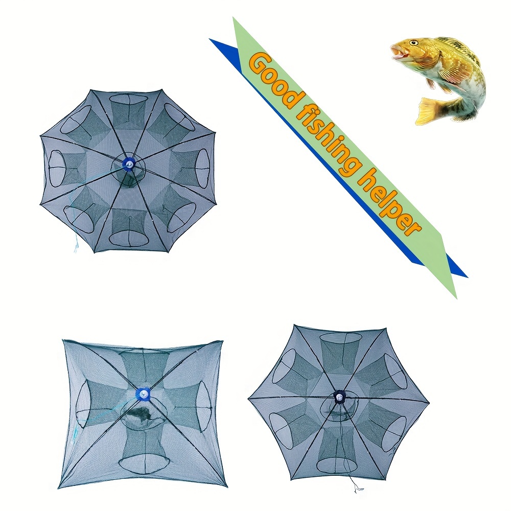 1pc Multi Holes Nylon Shrimp Cage, Portable Umbrella Shaped Fishing Net,  Foldable Fishing Net, Fishing Cage For Crab Minnow Crayfish, Outdoor Fishing