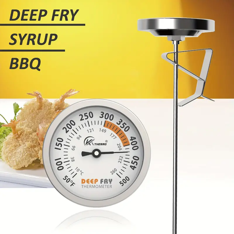 Deep Fry Thermometer, Dial And Stainless Steel Probe Thermometer With Clip,  10-260°c/50-500°f, Food Temperature Thermometer, Kitchen Pot Fryer  Thermometer, For Candy And Meat Cooking, Kitchen Accessaries, Bbq  Accessaries - Temu