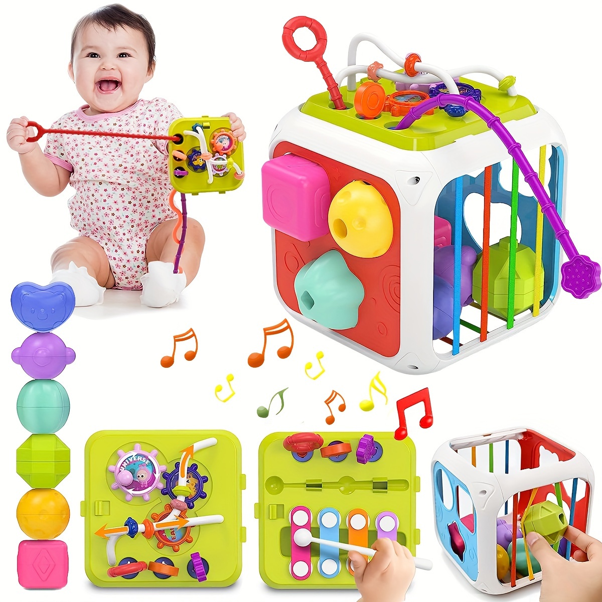 Montessori Jouets 6 en 1 pour bébé de 6 à 12 à 18 mois, jouets Montessori  pour enfants de 1 à 3 ans, blocs de construction empilables pour bébé
