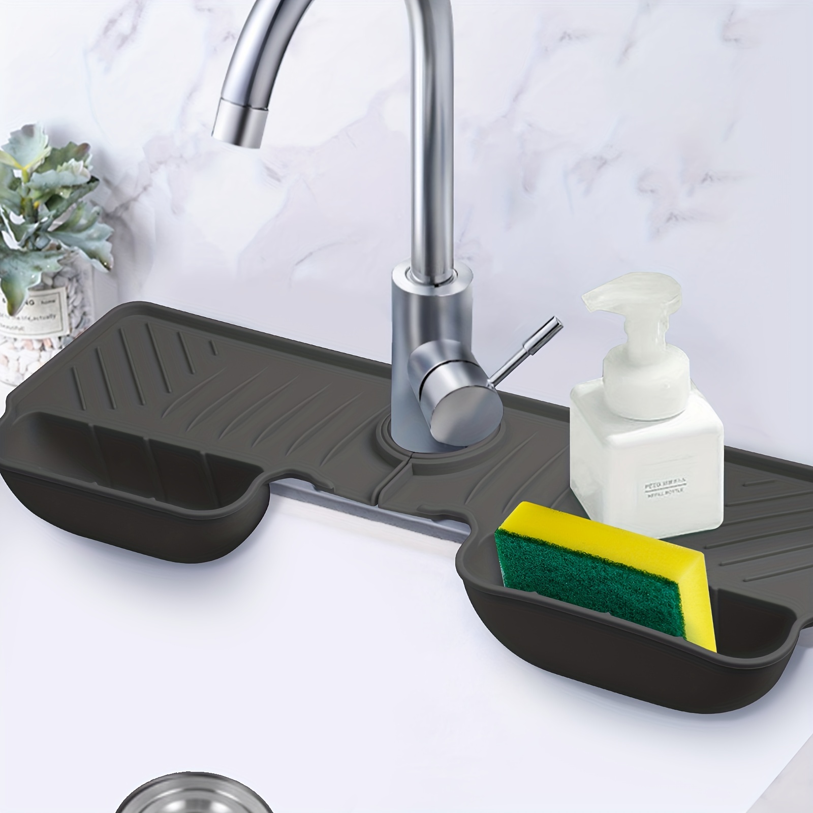 Silicone Faucet Mat Kitchen Sink Tray Soap Dispenser Sponge Drain