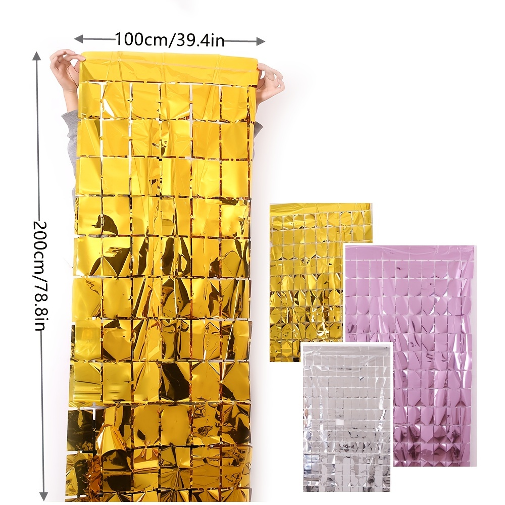 Backdrop Curtain Square Rain Silk Curtain Background Wall Sequin Square Streamer Backdrop for Birthday Wedding Anniversary Party Decor