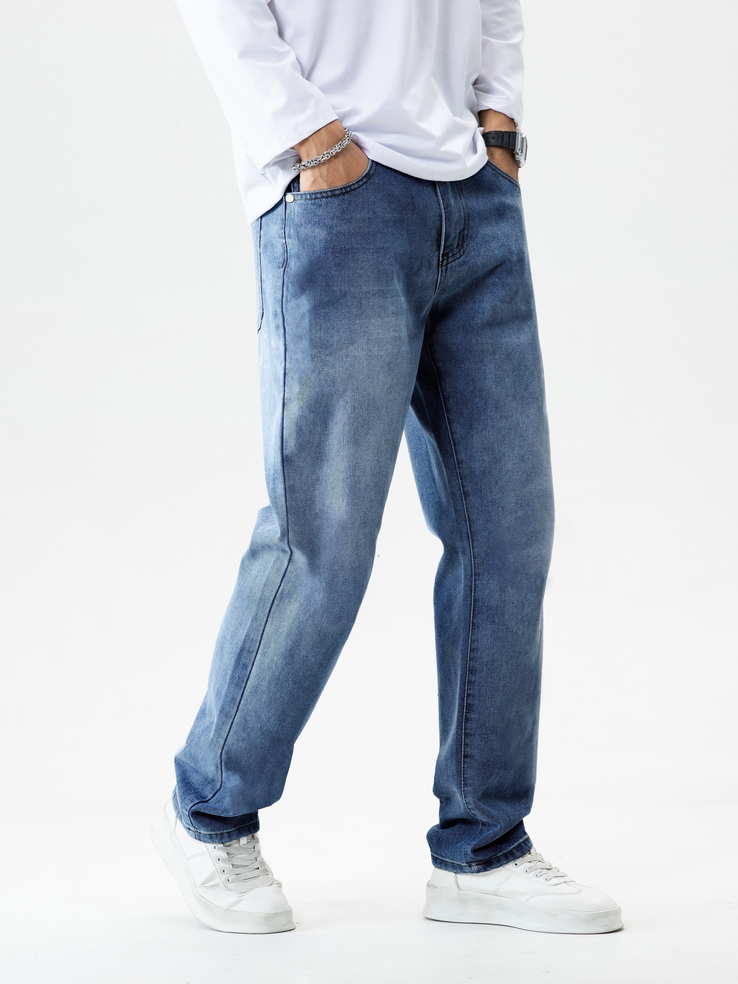 Men's Classic Design Loose Fit Distressed Jeans Casual - Temu