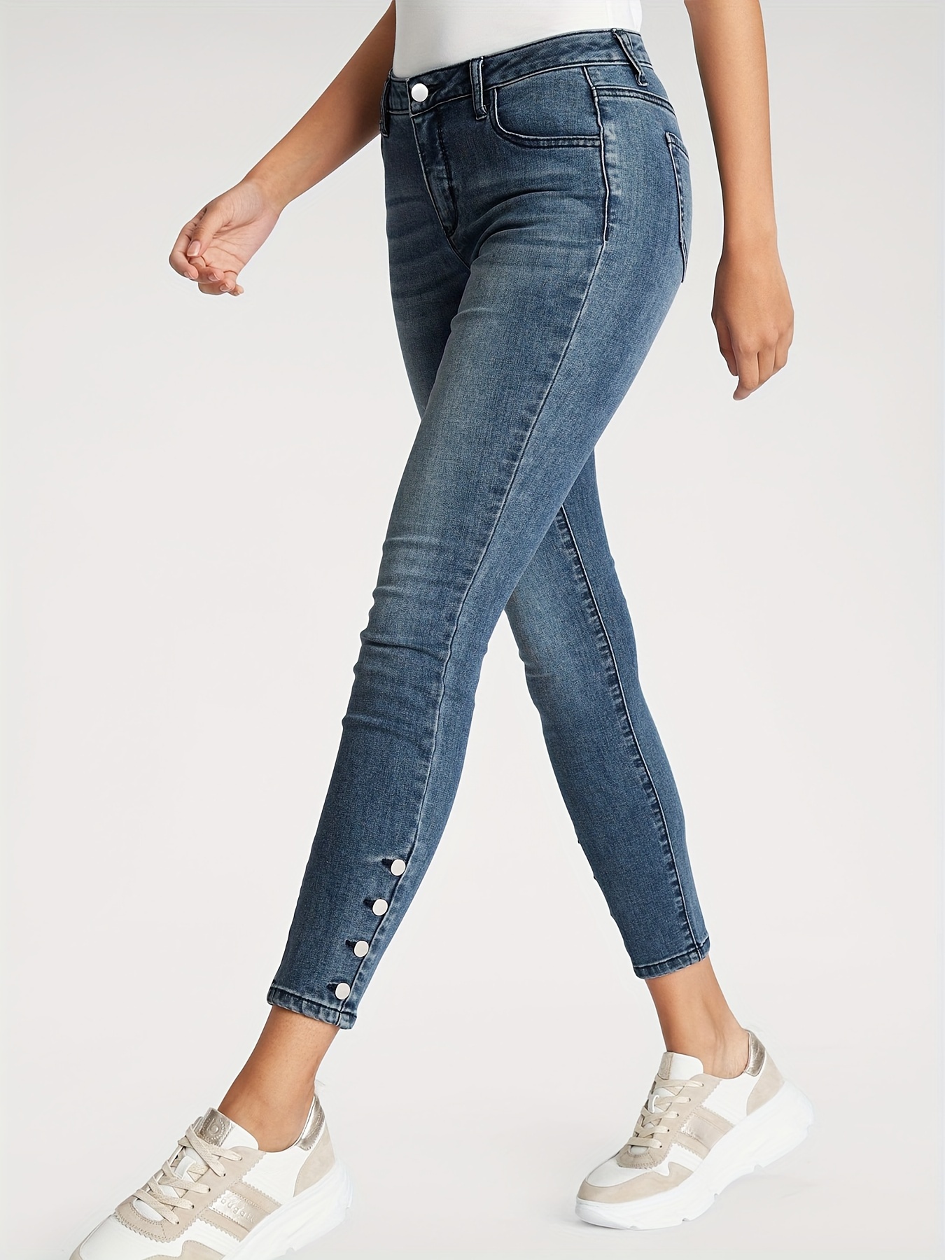 Jeans Ajustados De Cintura Alta Azul, Pantalones De Mezclilla De Estilo  Callejero Ultradesgastados, Jeans Y Ropa De Mujer