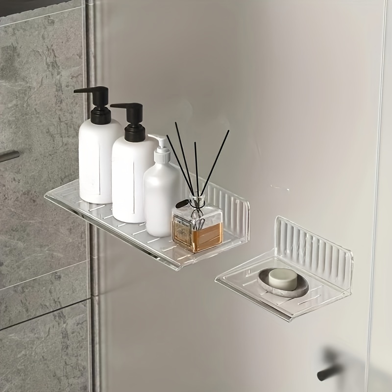 Wall Mounted Bathroom Storage Rack, Punch-free Bathroom Hanging Shelf,  Plastic Bathroom Tray, Corner Shower Caddy, Shampoo Shower Gel Holder  Organizer, Bathroom Accessories - Temu