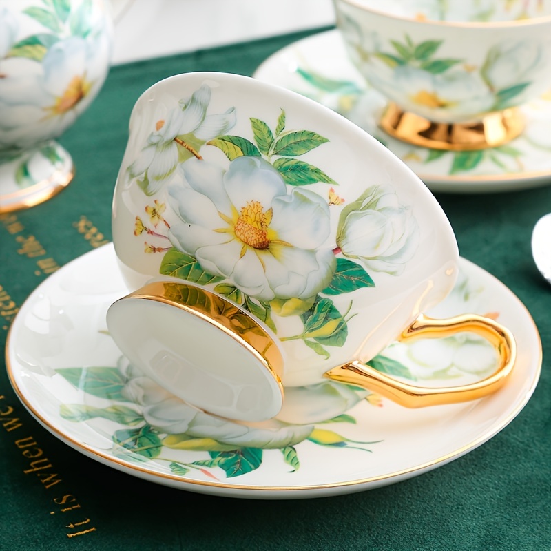 Fresh Pastoral Flower Porcelain Coffee Cup Set, Tea Set Retro Tea Cup,  Teapot Tea Set Supplies (A