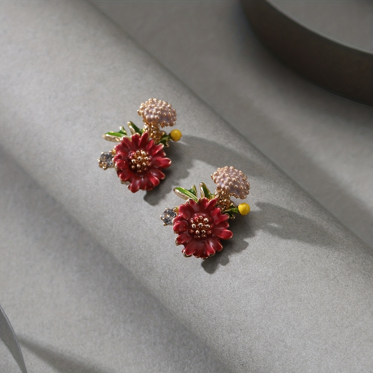 花柄オパール光沢のあるラインストーンの装飾エレガントかわいいスタッドピアス銅 18 K ゴールドメッキジュエリーデイリー - Temu Japan