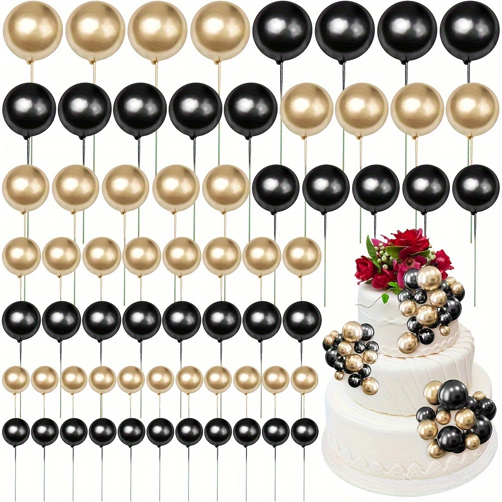 

120pcs Ball Cake Toppers, Golden & Black Mini Balloon Cake Topper, Diy Cake Insert Toppers, Cake Decoration For Birthday, Party, Wedding, Anniversary, Bridal Shower, Party Supplies, Cake Decors