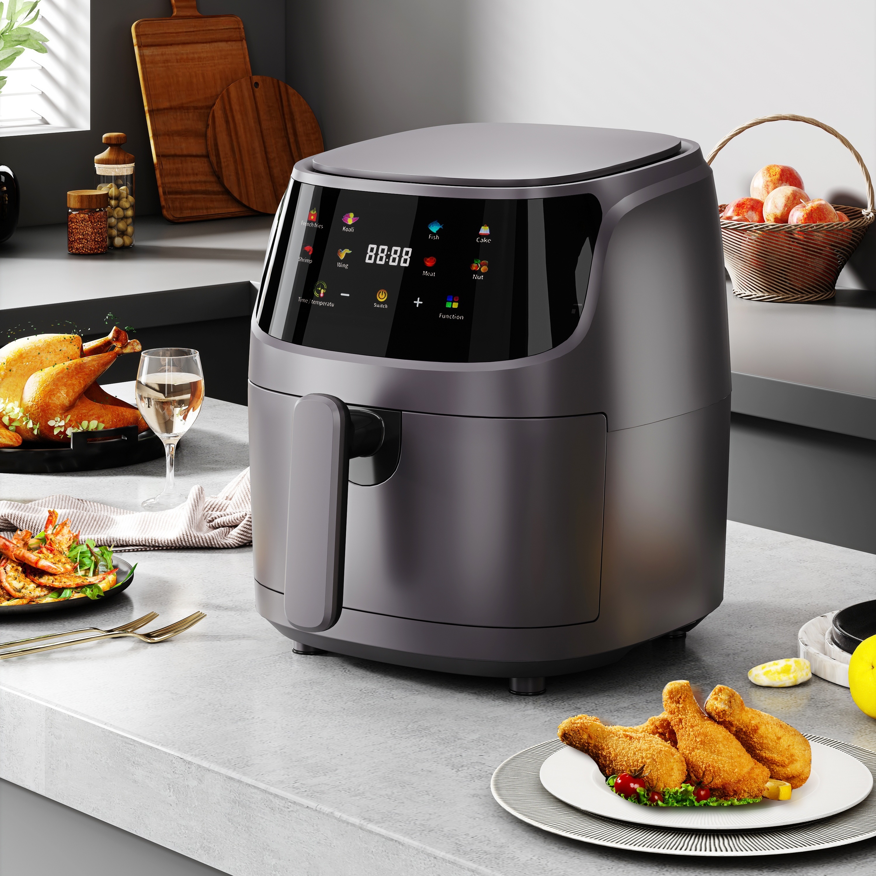 1pc 8l Air Fryer Led Digital Touchscreen 1400w Oil Free Kitchen Aid