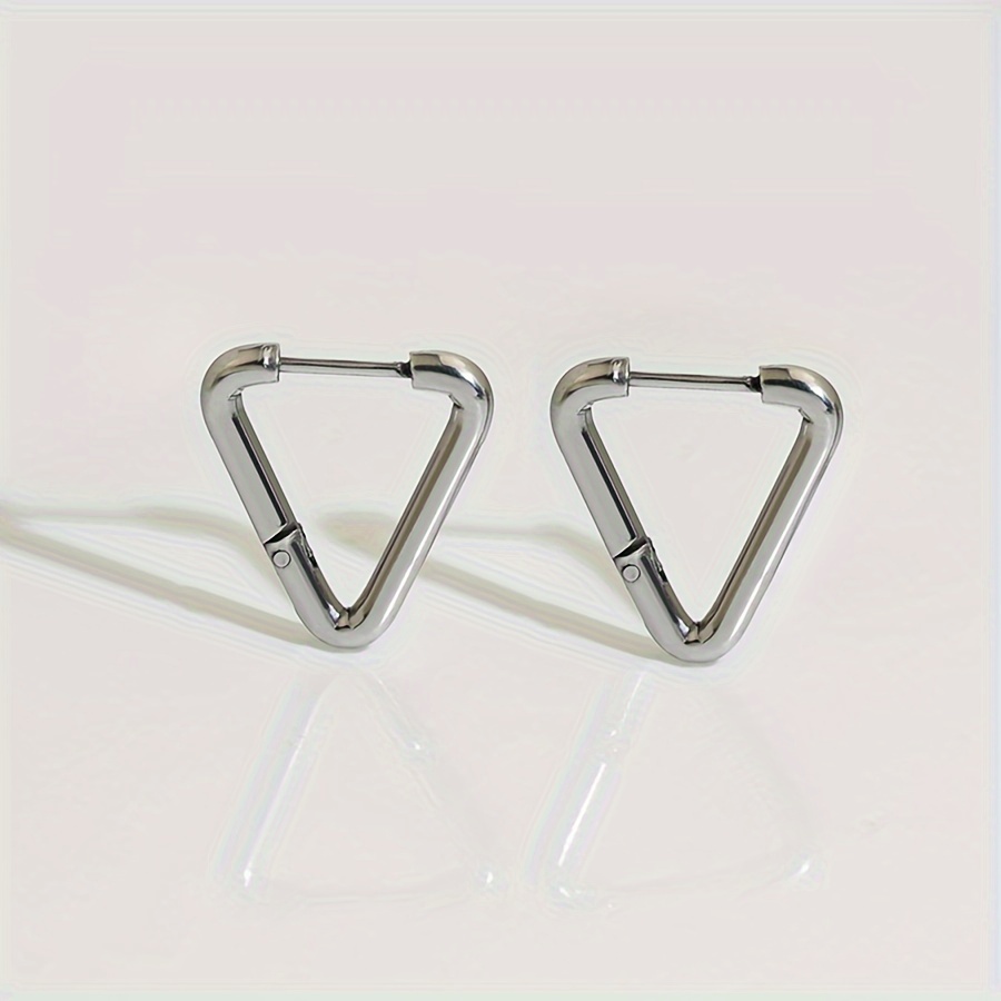 1pc Triangular Conical Chain Long Earrings For Men Without Ear Piercing,  Geometric Stainless Steel Ear Clip