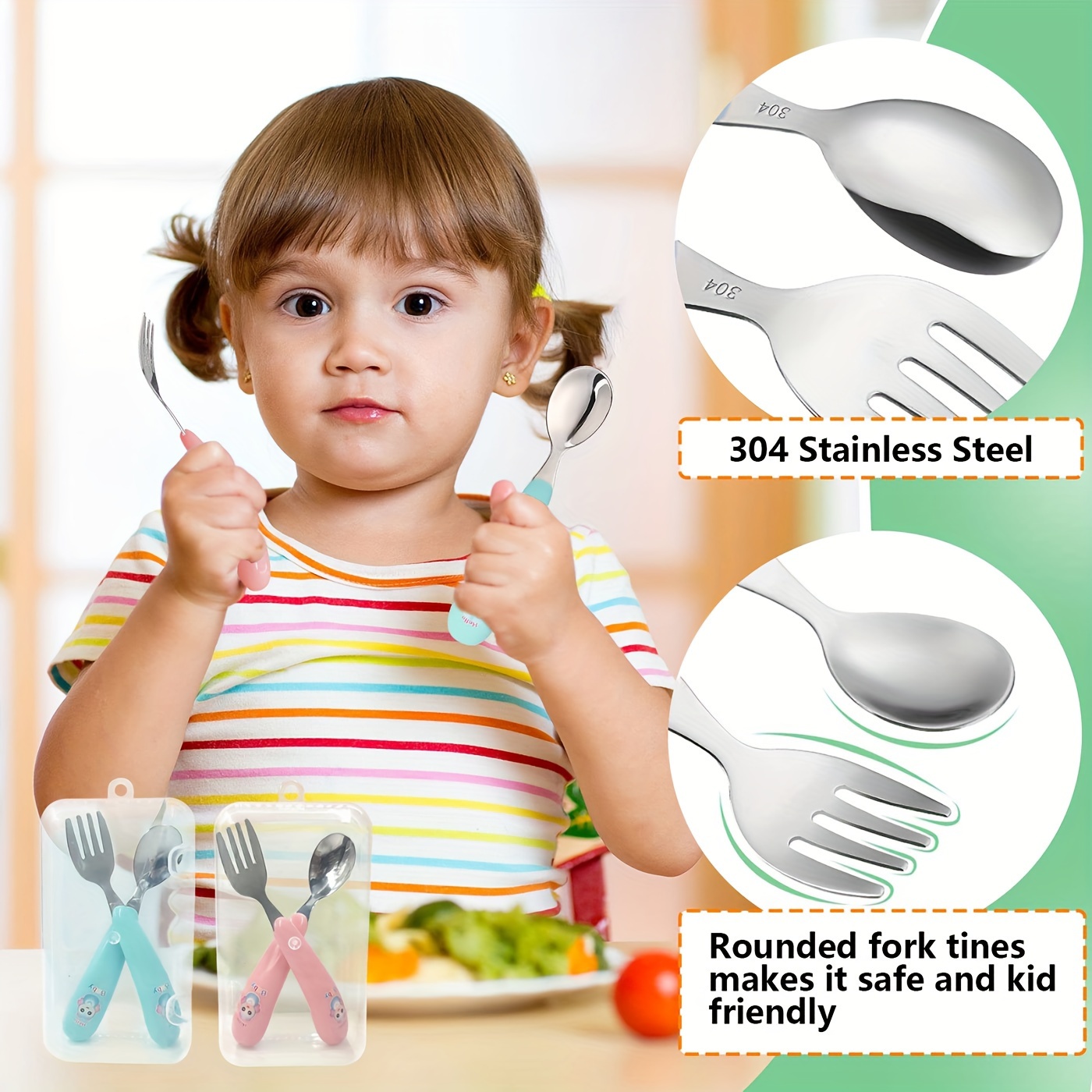 6 Pieces Toddler Utensils Kids Silverware Set with Silicone Handle,  Children Safe Forks and Spoons, 316 Stainless Steel & Food Grade Silicone