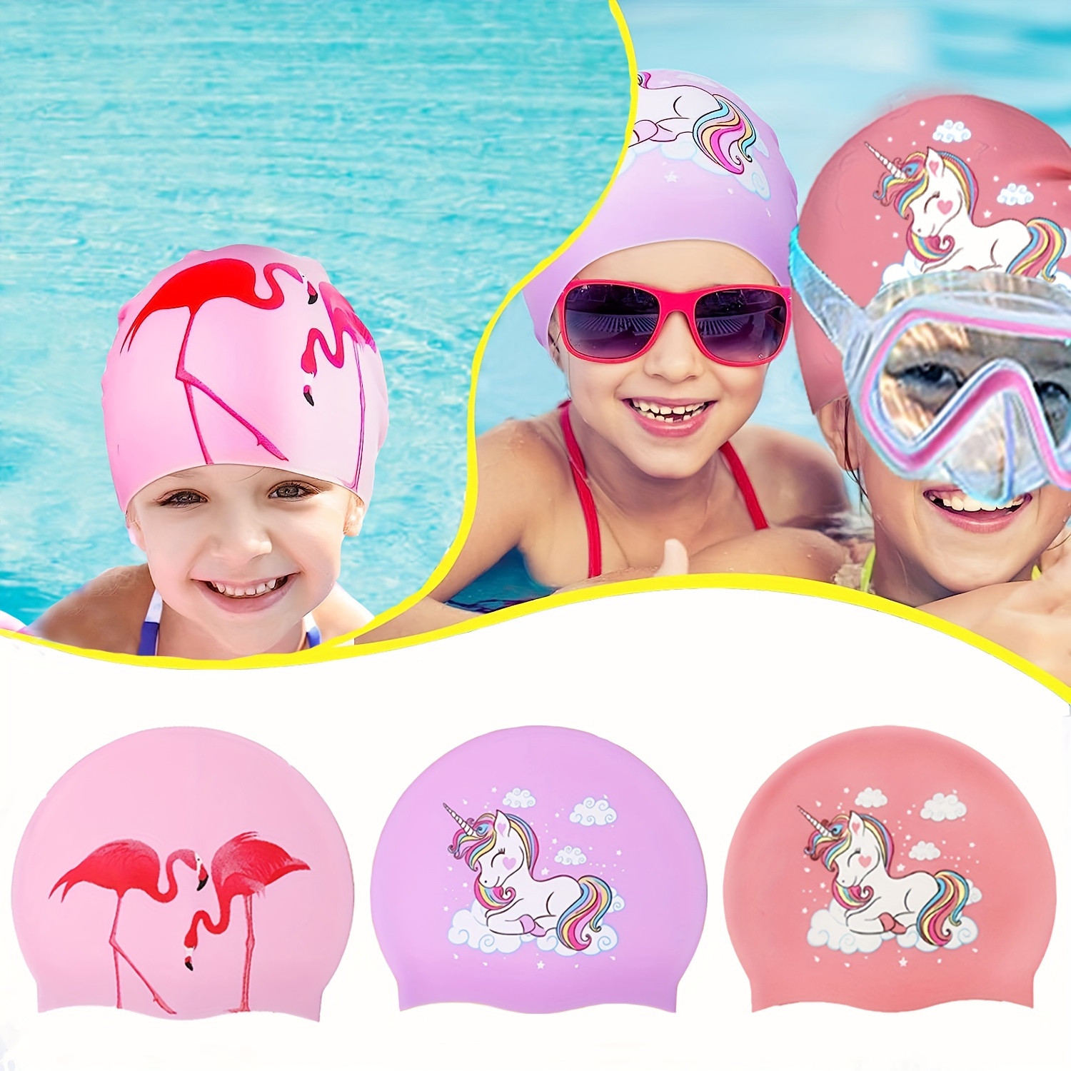 Gorros de natación para niños de 2 piezas para niños, niños pequeños, niños  y niñas, gorro de baño impermeable para niños para cabello largo y corto
