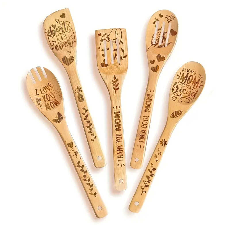 Mom Bamboo Kitchen Utensils Set, Christmas Decorative Wooden Cooking Tools  Set, For Cooking, Gifting, Decorating, Non-stick Kitchen Spoons And  Spatulas, Kitchen Supplies, Halloween Decoration, Gift For Mom, Holiday  Gift, Mother's Day Gift 