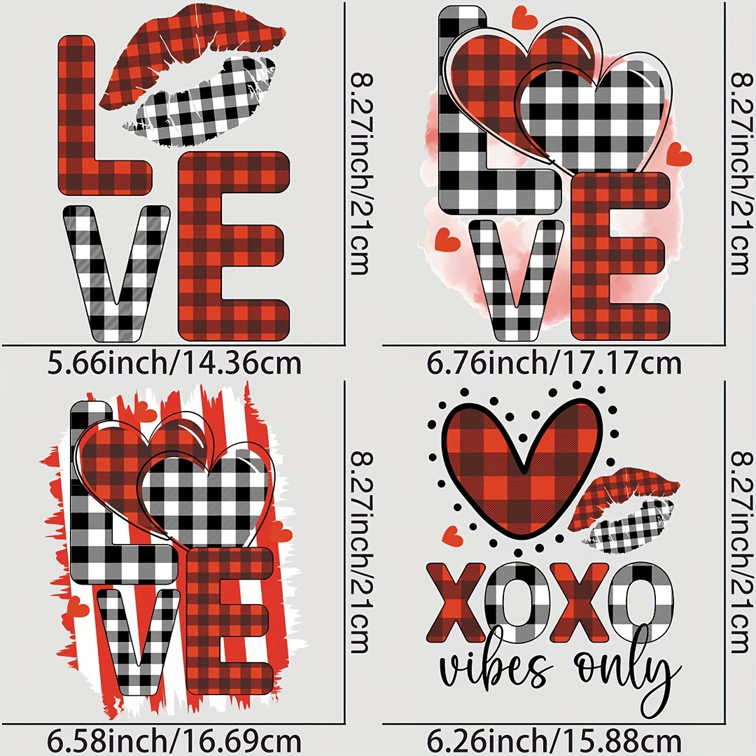 3pcs Valentine Plaid Heart Cartoon Iron On Heat Transfers For T Shirts DIY  Clothing, T-Shirt, Mask, Jeans, Backpack, Hats, Pillow Easy Heat Pressed De