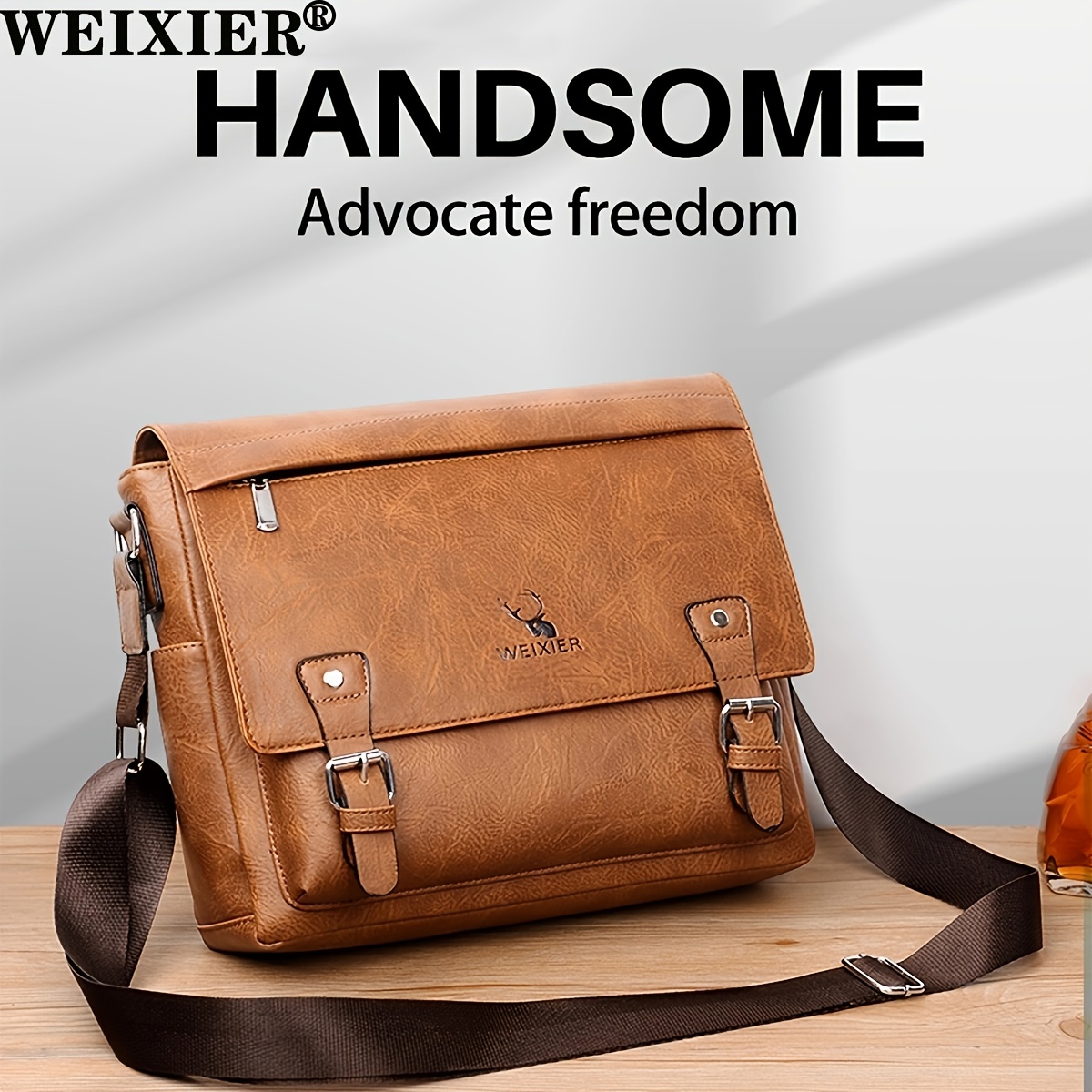 WEIXIER Men's Crossbody Bag Leather Small Business Shoulder Handbag for iPad 9.7 inch, Light Brown, Size: One Size