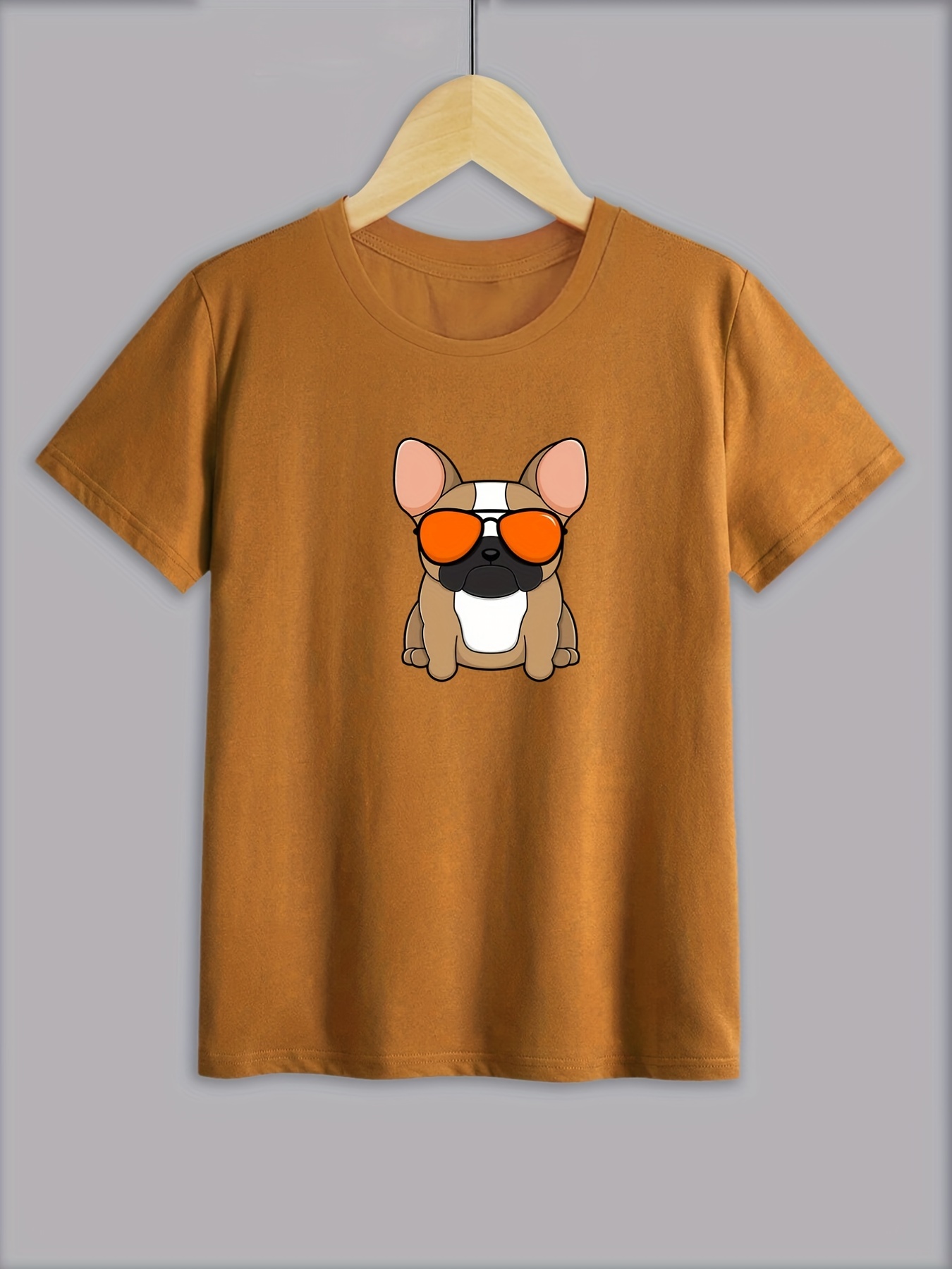 Boys Pug Sunglasses Print Short Sleeve T shirt Round Neck - Temu