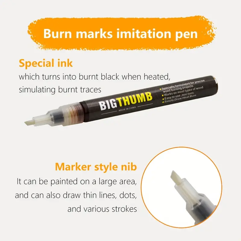 Scorch Marker Woodburning Pen Tool with Foam Tip and Brush, Non-Toxic Marker for Burning Wood, Chemical Wood Burner Set, Do-It-Yourself Kit for Arts