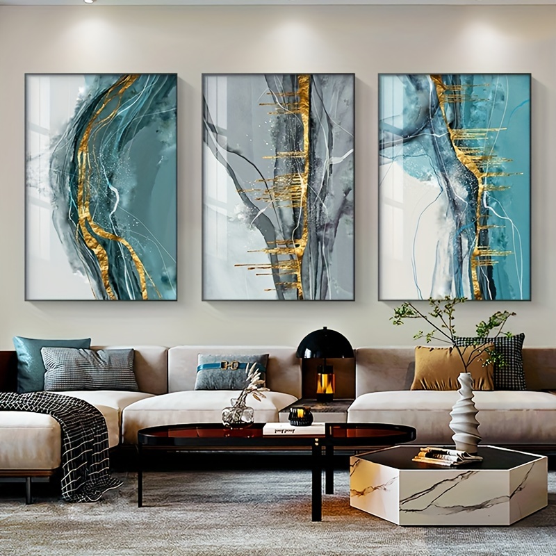 Modern Wall Art Painting Abstract Blue Green Gray Golden Graphic Poster  Luxury Style Hd Picture Canvas Print Minimalist Home Decoration,living Room  Decor,office Room Decor,frameless, Temu