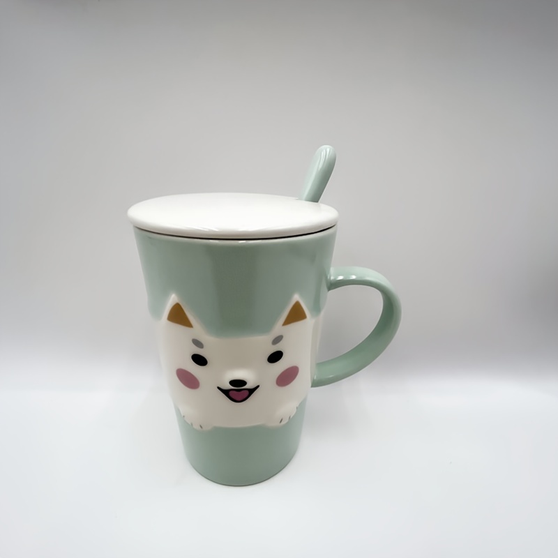 Bearachild Taza de cerámica con tapa para café, té, leche, agua, tazas  bonitas creativas con patrón de flores, contenedor de avena, tazas con asa,  Juegos de servir café y té Azul Bearachild