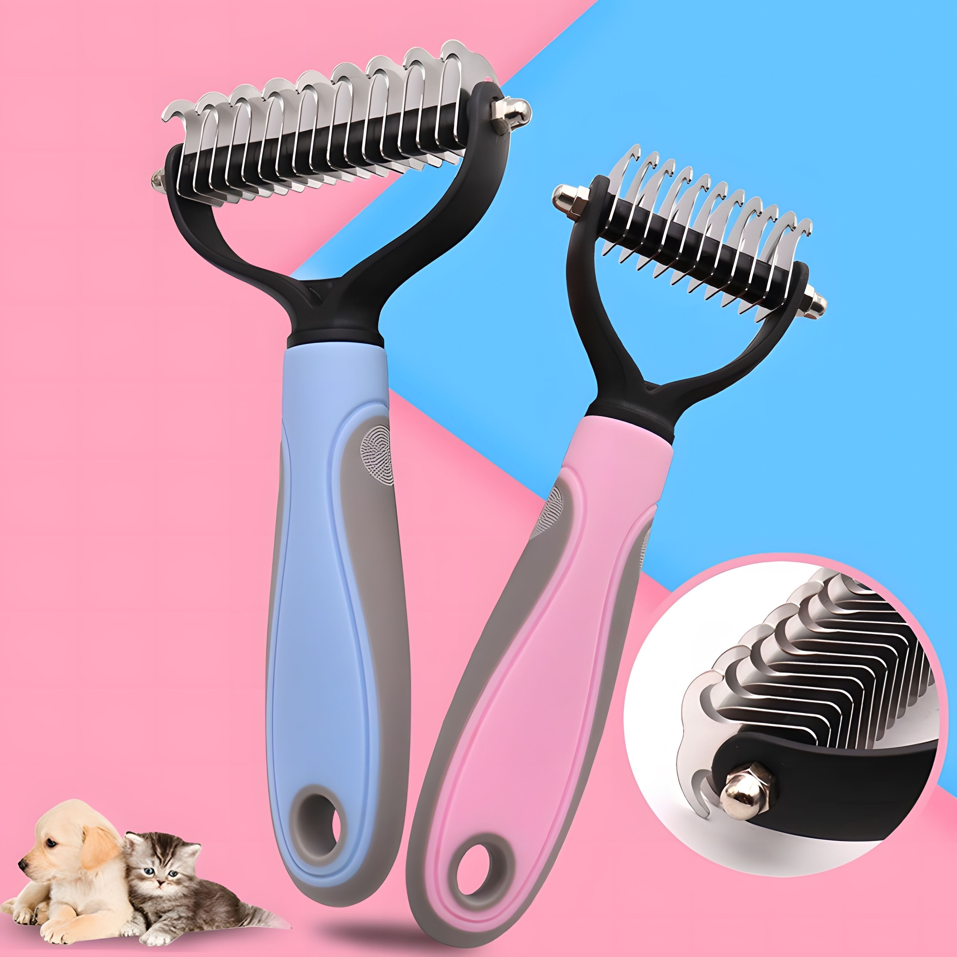 

2-in-1 Pet Grooming Brush For Dogs And Cats - Shedding Tool And Hair Removal Comb With Undercoat Rake For Easy Grooming And A Healthier Coat
