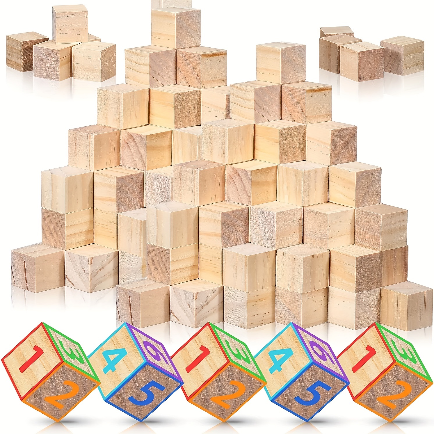 Cubos de madera sin terminar de 1/2 pulgada para manualidades, paquete de  1000 unidades de bloques a granel