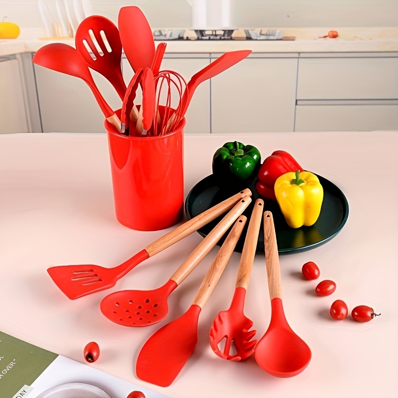 Silicone Utensil Set - Non-stick Cooking Utensils With Wooden Handle &  Storage Bucket - Apartment & College Dorm Essential Kitchen Supplies - Temu  United Arab Emirates