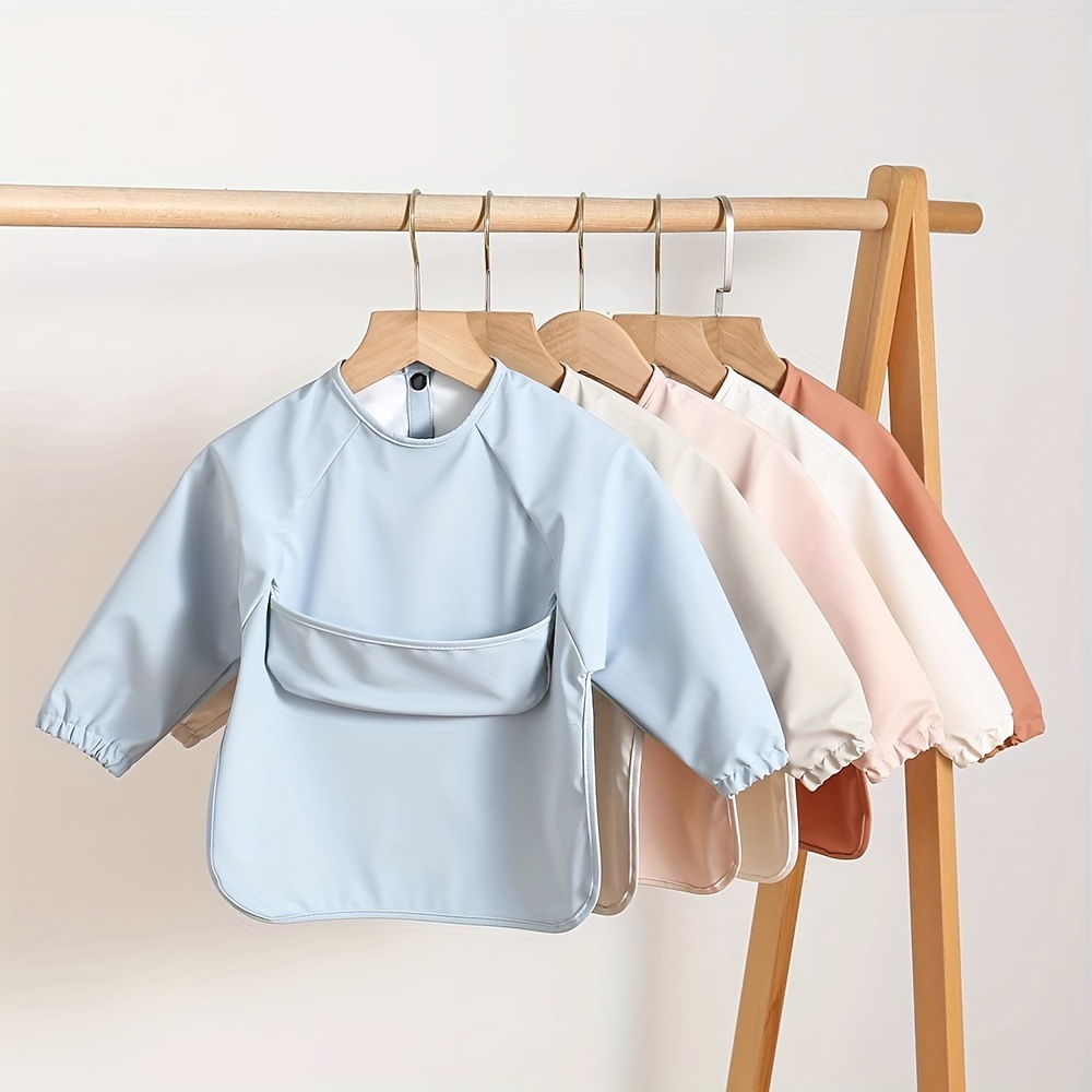 eating pu material long sleeve bib soft put dirty waterproof eating clothes cover up feeding clothes reverse wear details 0