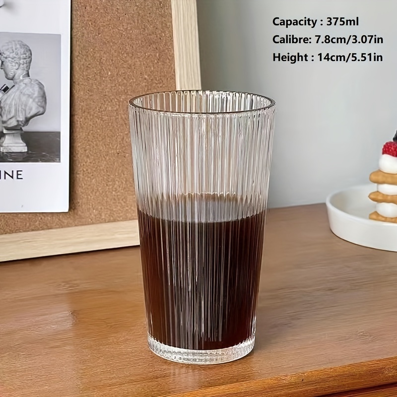 Simple Vertical Striped Glass With Lid Straw Cup Water Cup Milk Coffee Cup  375ml