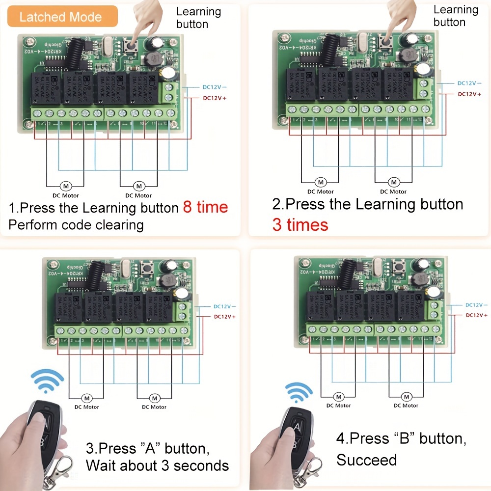 433.92mhz 6v 12v 24v 10a 4ch Relay Module Receiver Ev1527 - Temu