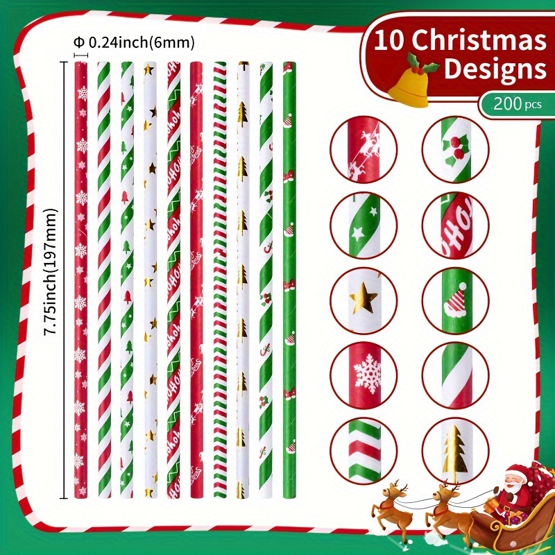 25PCS Christmas Paper Straws 8 Styles Striped Christmas Tree