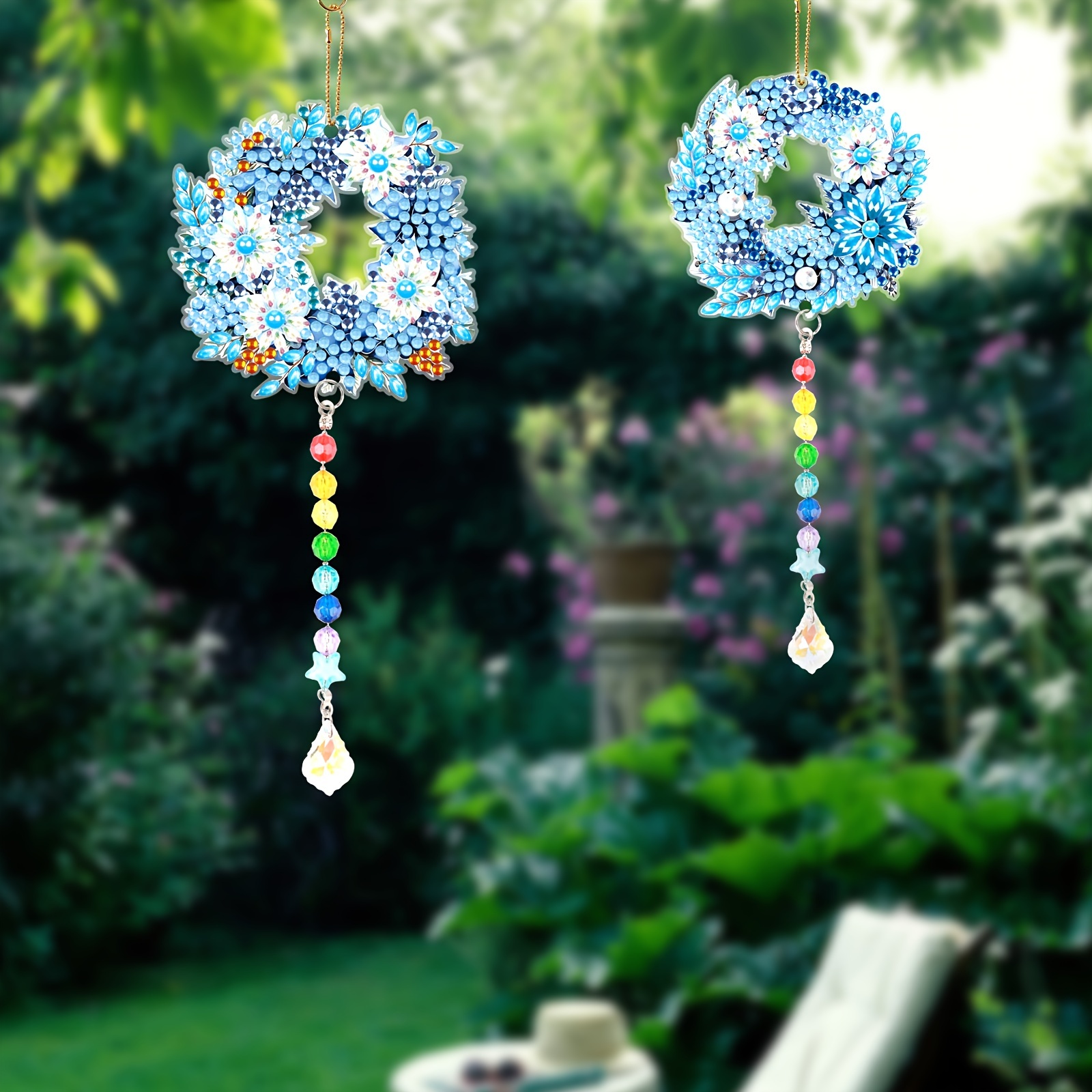 2pcs Diamond Painting Suncatcher Diamond Art Wind Chime Flower DIY Diamond  Painting Kits For Adults Flowers Hanging Ornament For Garden Home Decor