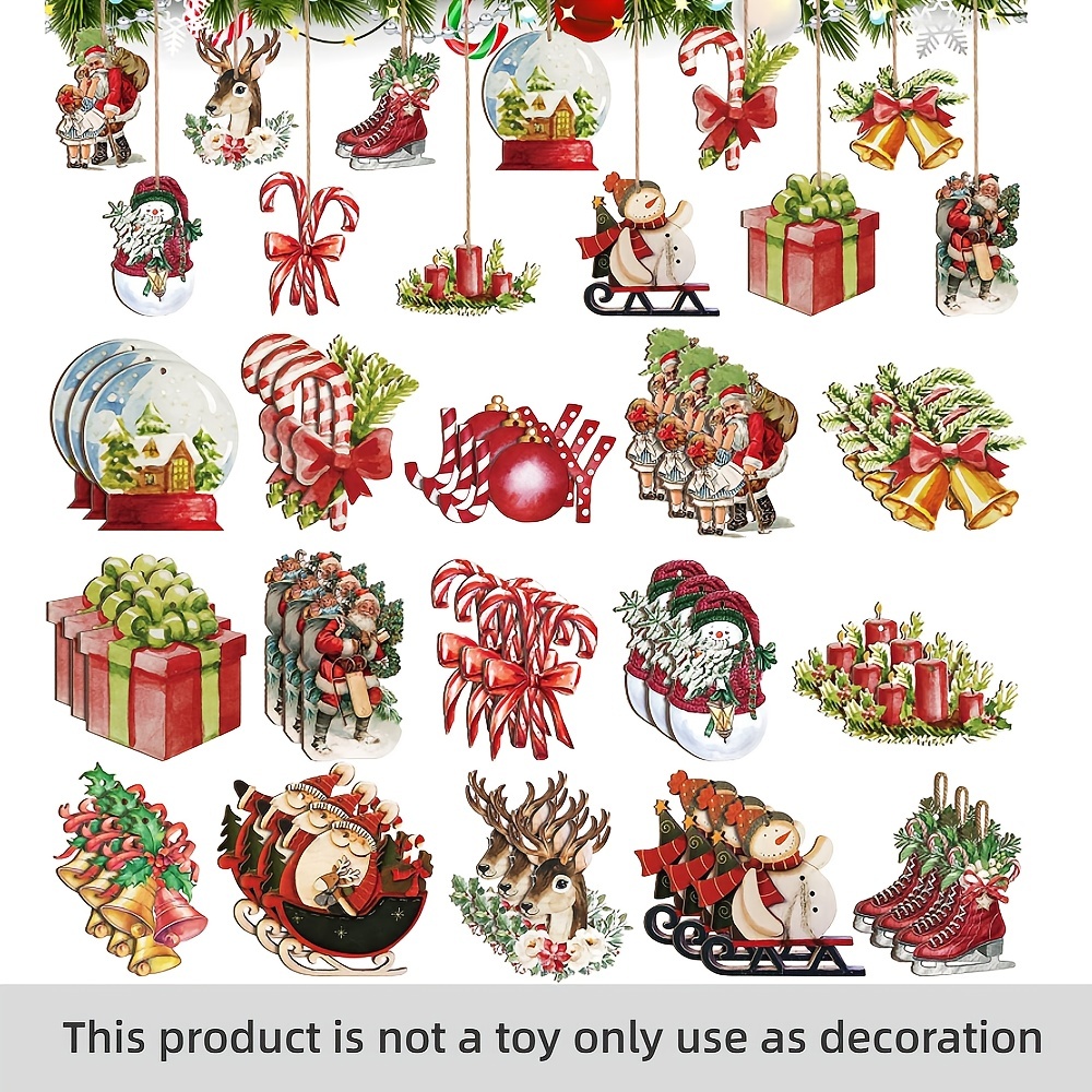 

30pcs, Festive Wooden Christmas Decorations - Santa Claus, Elk, And Snowman Bells For Outdoor Parties And Gifts (with Rope)
